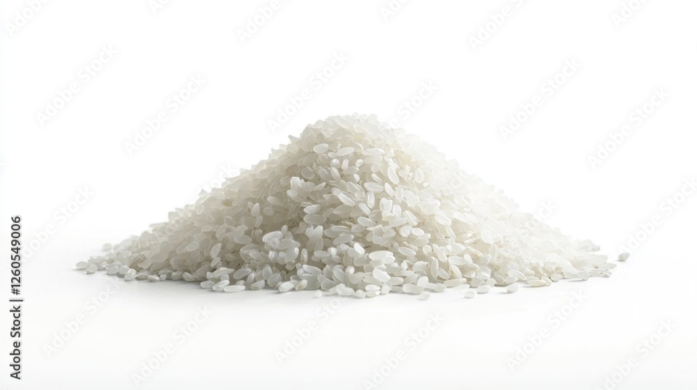 Pile of white rice isolated on white background for food display Pile of white rice isolated on white background for food display