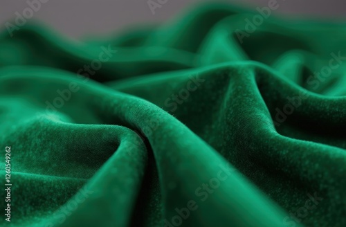 luxurious velvet fabric with a rich, plush texture. Deep emerald green tones contrast against a muted gray background photo