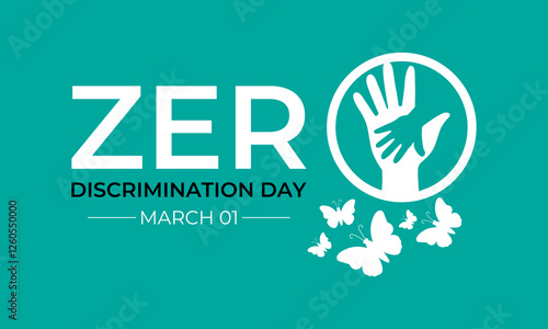 Zero Discrimination Day is observed annually on March 1st to promote equality, inclusion, and the right of everyone to live a full and productive life. Hands and  Multicolored rainbow butterflies fly.