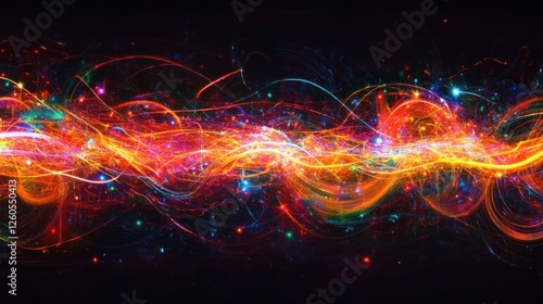 Swirling Energetic Light Streams on Black Canvas Abstract Art