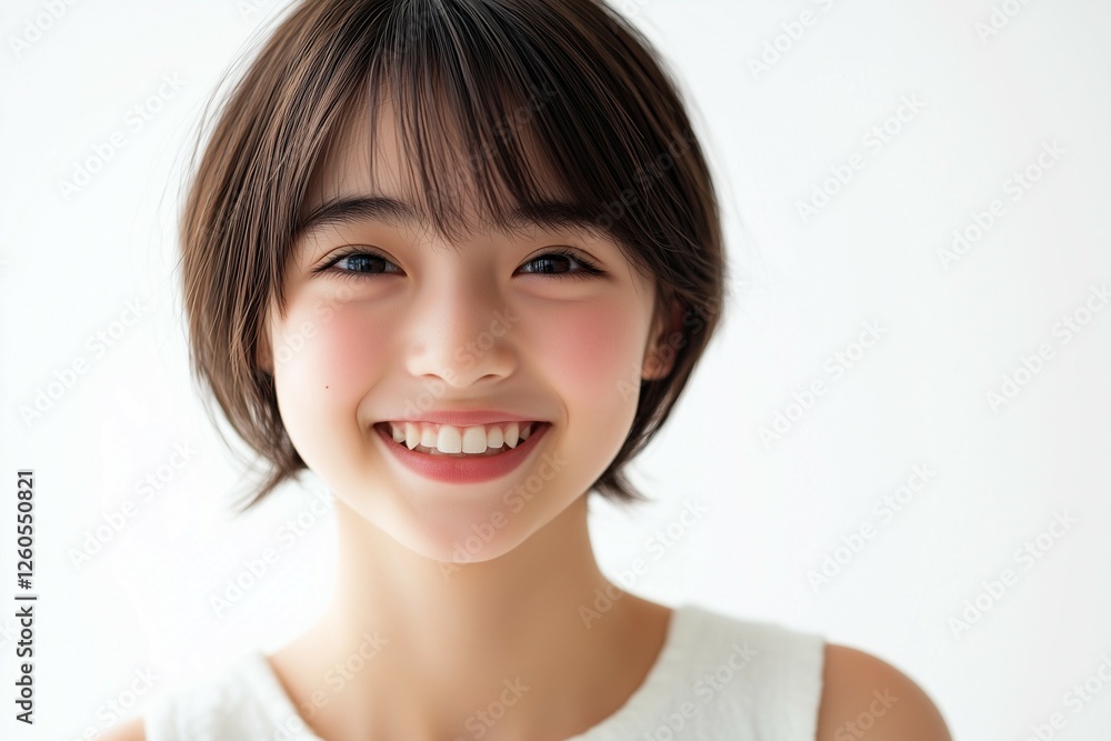 young beautiful woman, short hair, white sleeveless top young beautiful woman, short hair, white sleeveless top