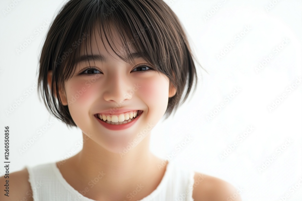 young beautiful woman, short hair, white sleeveless top young beautiful woman, short hair, white sleeveless top