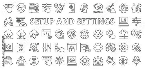 Setup and settings icons in line design. Setup, settings, configuration, preferences, system, options, customization on white background vector. Setup and settings editable stroke icons