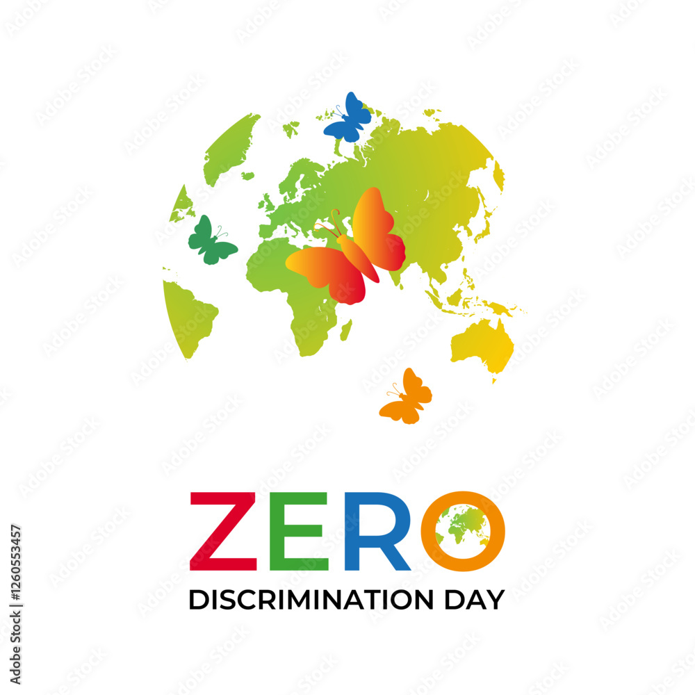 Obraz premium Zero Discrimination Day is observed annually on March 1st to promote equality, inclusion, and the right of everyone to live a full and productive life. Hands and Multicolored rainbow butterflies fly.