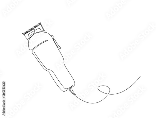 Continuous one line drawing of hair clipper - barbershop equipment. Barbershop hair clipper in single line draw illustration. Editable stroke.