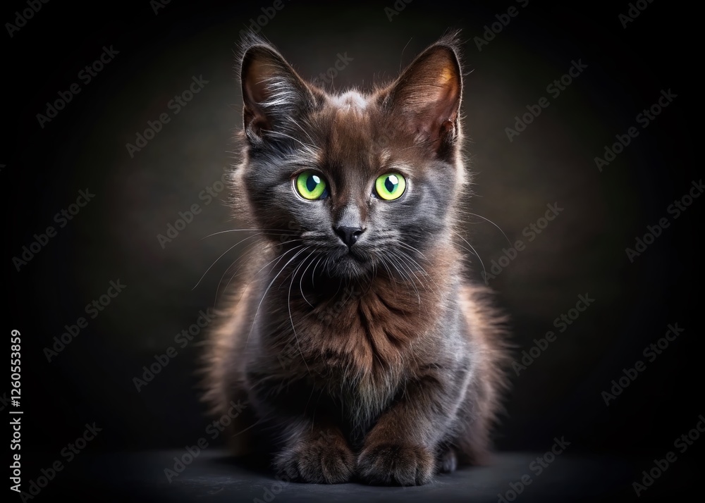 Panoramic Portrait of a Beautiful Black Kitten - Majestic Feline Panoramic Portrait of a Beautiful Black Kitten - Majestic Feline