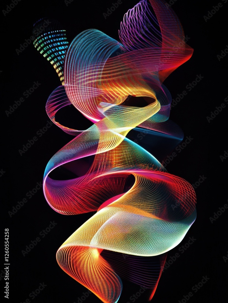 Naklejka premium A dynamic graphic with colorful lines that swirl and change shape, creating a sense of movement and energy.