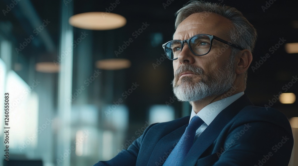 Fototapeta premium Thoughtful businessman in glasses contemplating ideas in office space