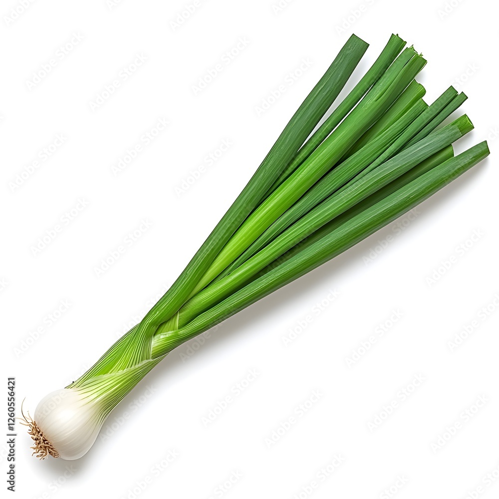 Fototapeta premium Fresh green onions with long stalks, showcasing their crisp texture and healthy appearance.