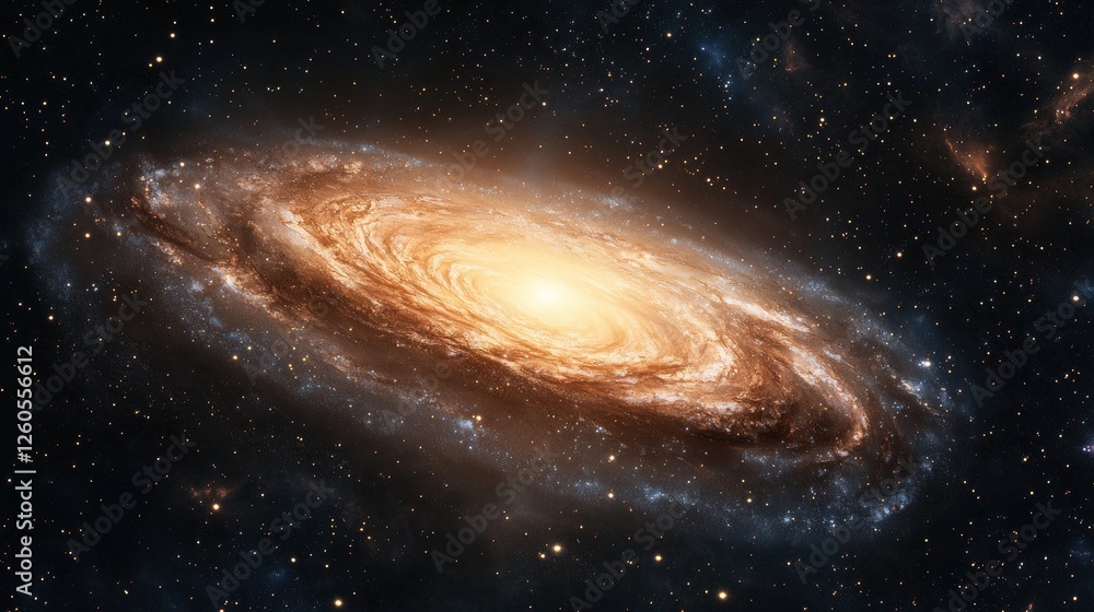 Fototapeta premium Swirling Spiral Galaxy in Deep Space with Bright Center and Stars