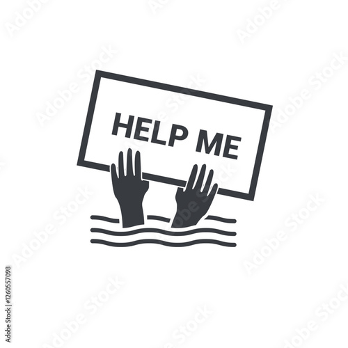 Illustration vector of an outline design asking for help for a drowning person.