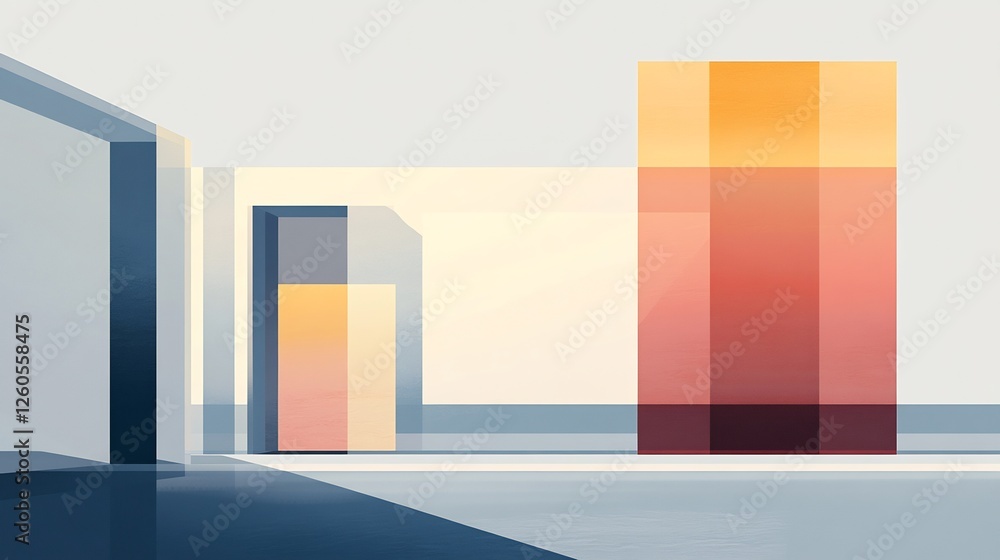 Warm light illuminates abstract geometric forms subtly arranged in calming minimalist interior. AI Generated Warm light illuminates abstract geometric forms subtly arranged in calming minimalist interior. AI Generated