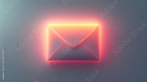 Glowing Minimalistic Email Icon with Soft Envelope on Textured Gray Surface