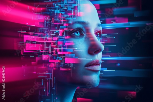 Wallpaper Mural Chaotic Digital Glitch Art with Neon Bursts of Colors Torontodigital.ca