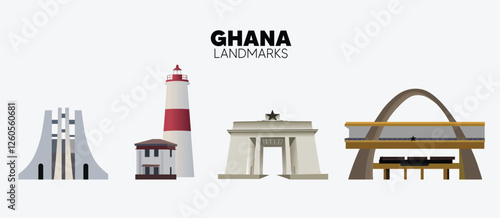 set of Ghana landmarks vector on white isolated 