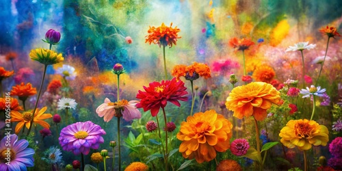 Post-Impressionist Garden Flower Double Exposure Texture Stock Photo photo