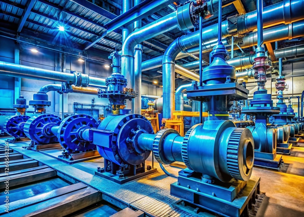 Powerful Industrial High-Pressure Pump System for Fluids Transfer - Panoramic View Powerful Industrial High-Pressure Pump System for Fluids Transfer - Panoramic View