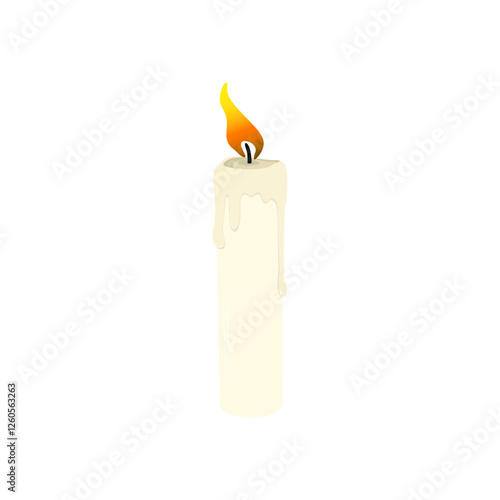 Burning Candle with Dripping or Flowing wax, Gradient Fire,  Isolated Vector Illustration