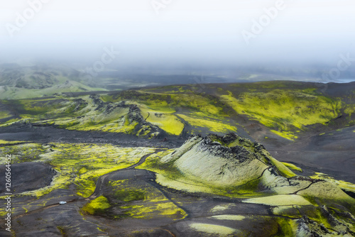 Lakigigar or Laki Craters, a 25 km long row of craters in the south of Iceland. photo