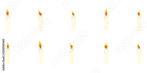 Set of Burning Candle with Dripping or Flowing wax, Gradient Fire,  Isolated Vector Illustration