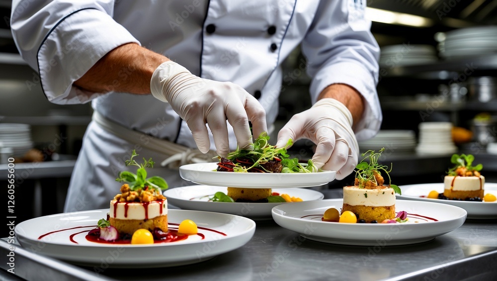 A chef perfecting gourmet dishes in a kitchen A chef perfecting gourmet dishes in a kitchen