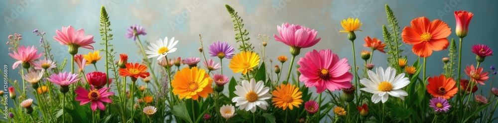 A mix of wild and cultivated flowers in a vase, wildflowers, blooming flowers A mix of wild and cultivated flowers in a vase, wildflowers, blooming flowers