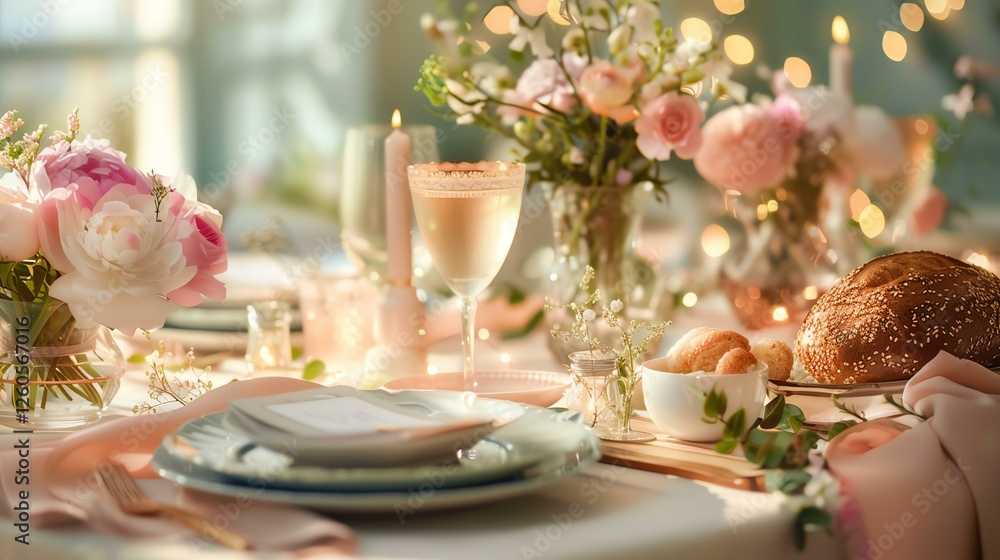Elegant dining table with flowers and candles. Elegant dining table with flowers and candles.