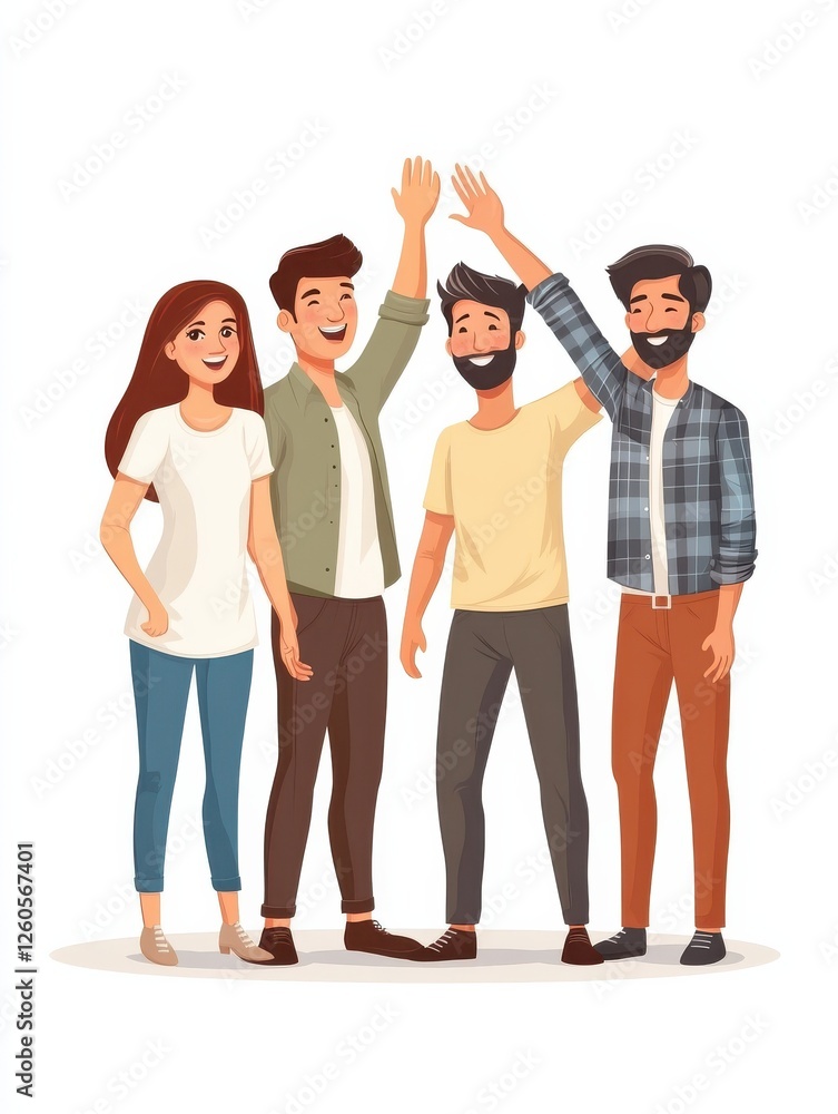 Fototapeta premium Team brainstorming. Success managers team, creative people have new idea. Office staff, managers or young business startup. Friends high five vector illustration