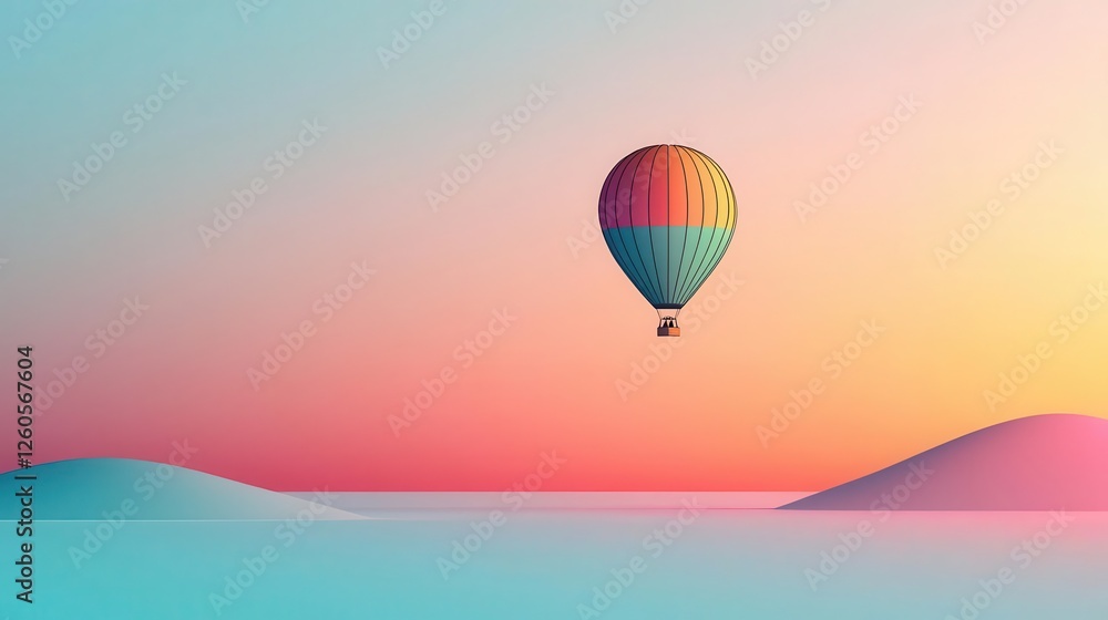 Fototapeta premium A bright pastelcolored hot air balloon lifting off into the morning sky
