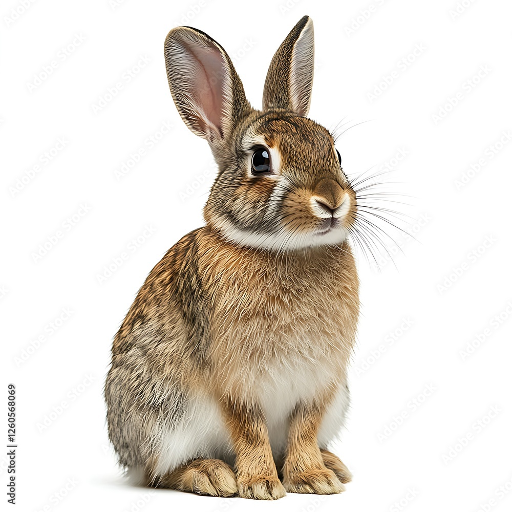 Obraz premium Cute brown rabbit sitting, white background, pet, Easter