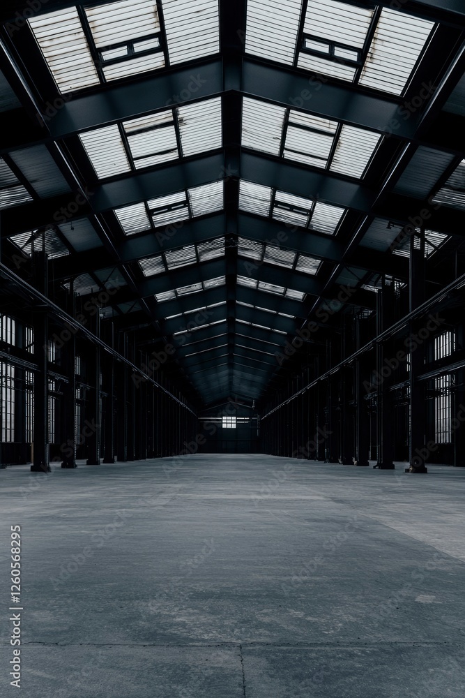 Warehouse interior view with industrial design concept and structural perspective Warehouse interior view with industrial design concept and structural perspective