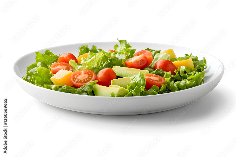 Brightly colored salad features crisp lettuce, cherry tomatoes, and sweet fruits, perfect for a healthy meal Brightly colored salad features crisp lettuce, cherry tomatoes, and sweet fruits, perfect for a healthy meal