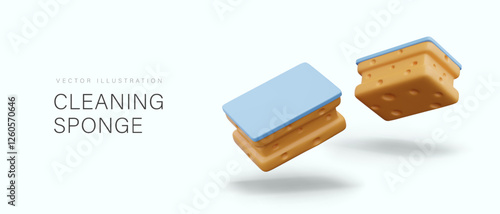 Realistic sponge for cleaning, view from different sides. Vector model for dynamic web concepts, compositions, advertising. Item for wiping, washing off dirt