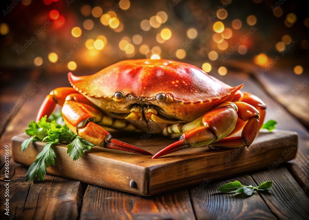 Close-up Freshly Cooked Dungeness Crab on Wooden Board - Long Exposure Stock Photo Close-up Freshly Cooked Dungeness Crab on Wooden Board - Long Exposure Stock Photo