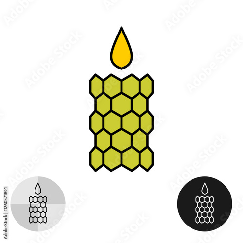 Natural wax honeycomb structure candle icon. Hex shaped elements of candle beeswax theme. Editable stroke.