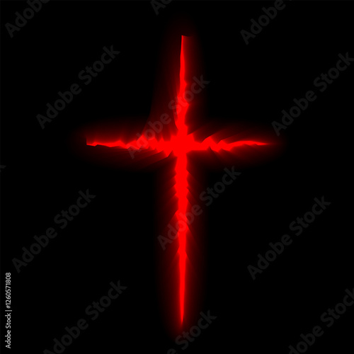 Red lava crack cross lines vertical and horizontal. Religious theme holy symbol. Cracks in the dark surface in a shape of Christian cross. Uprising of demonic forces concept illustration.