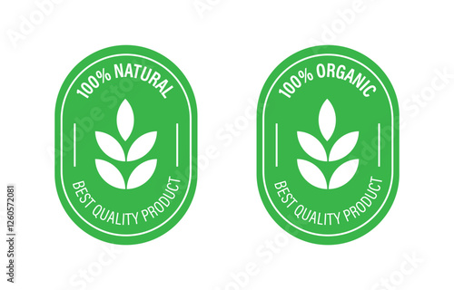 100 Percent Organic and Natural Product Vector Icon, stamp, logo, badge, Sign. Healthy Food Emblem. Organic food Badge. Natural Product.
