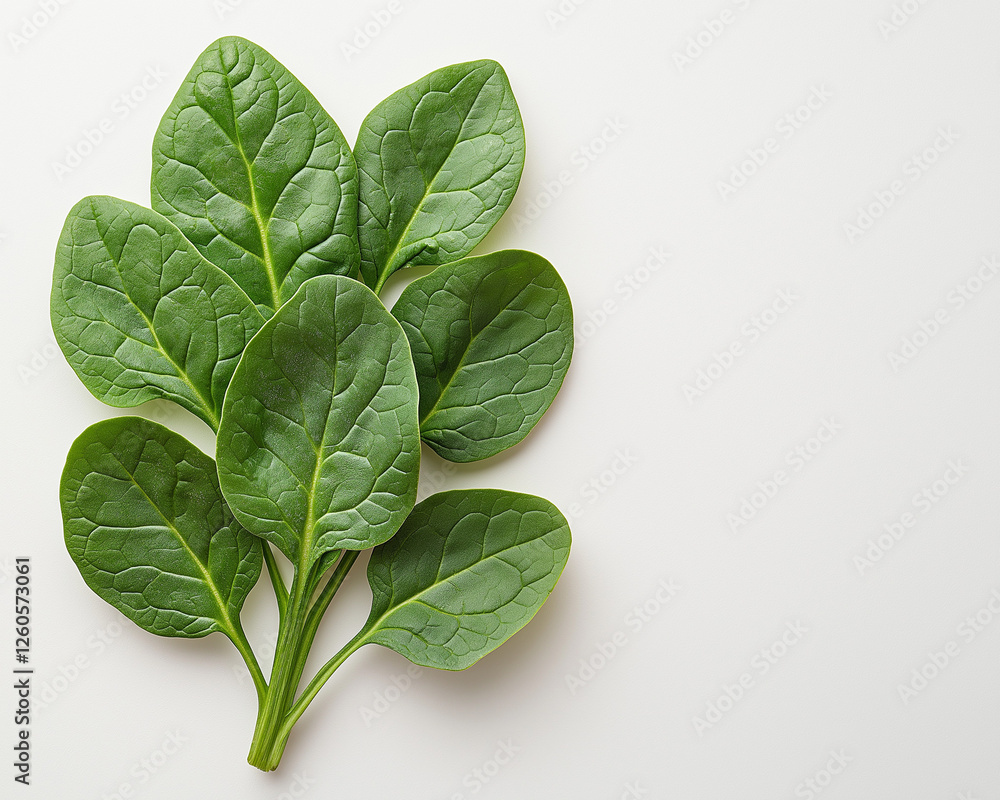 Obraz premium Fresh Spinach Leaves on White Background, Photos of Crisp, Organic Spinach with Natural Textures and Soft Lighting for Healthy Food and Nutrition