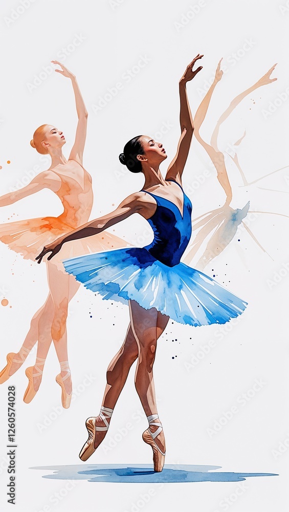 Obraz premium Ballet Dancer in Motion watercolor in Graceful Figures on plain white background