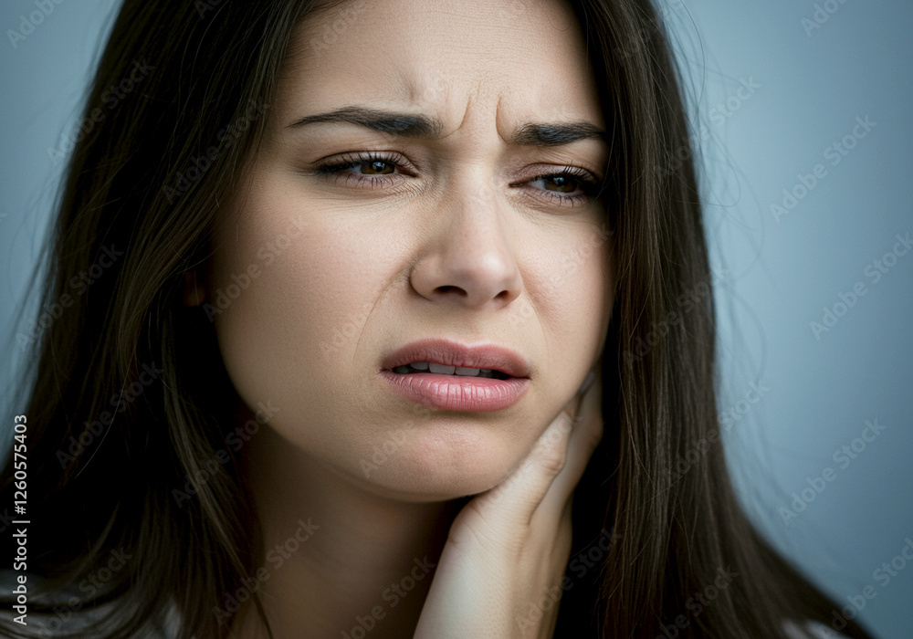 Woman expressing pain with emotional expression and concern in close-up Woman expressing pain with emotional expression and concern in close-up