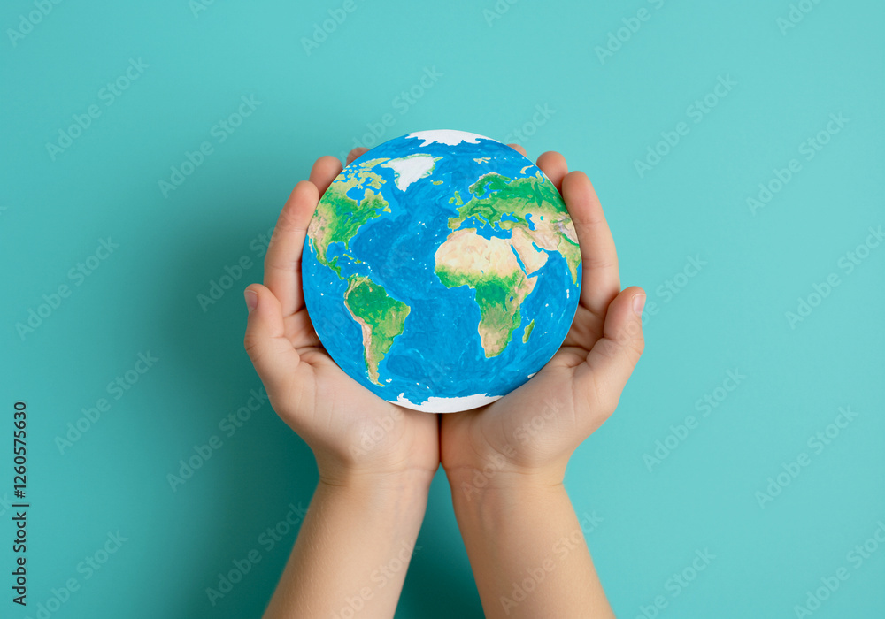 Globe held by hands showing Earth with detailed geography and vibrant colors Globe held by hands showing Earth with detailed geography and vibrant colors