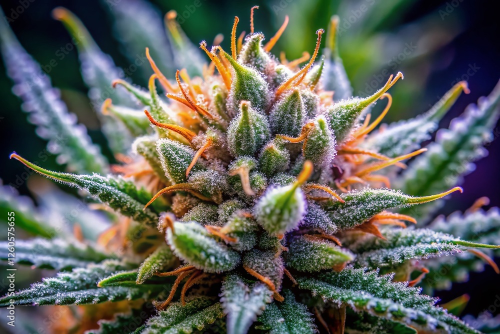 Close-up of Indica Marijuana Bud: Medicinal Cannabis Flower Detail Close-up of Indica Marijuana Bud: Medicinal Cannabis Flower Detail