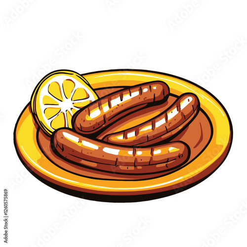 A simple illustration of two grilled sausages 