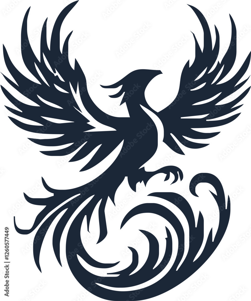 Obraz premium Phoenix. Vector illustration of fire bird in tattoo style. Logo for a sports team or fashionable clothes. Mythical symbol of freedom, rebirth and rising. Phoenix emblem