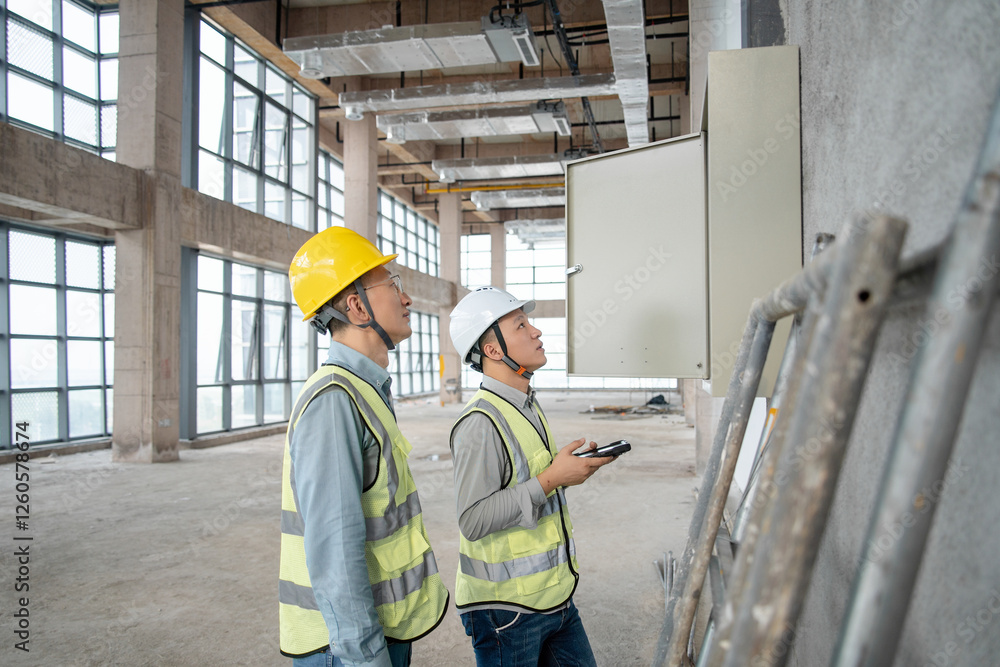 © zhu difeng - two asian male engineer working in construction site
