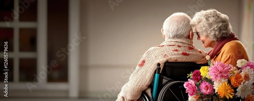 Discover heartwarming imagery showing A caregiver assisting an elderly person in a wheelchair, symbolizing compassion and support Explore the beauty of aging with dignity and the power of human