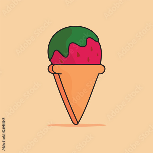 Vector ice cream cone cartoon icon illustration