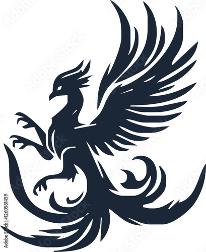 Phoenix. Vector illustration of fire bird in tattoo style. Logo for a sports team or fashionable clothes. Mythical symbol of freedom, rebirth and rising. Phoenix emblem