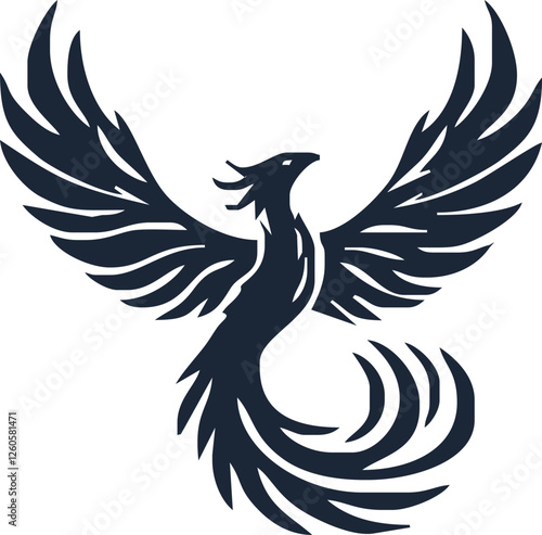Phoenix. Vector illustration of fire bird in tattoo style. Logo for a sports team or fashionable clothes. Mythical symbol of freedom, rebirth and rising. Phoenix emblem