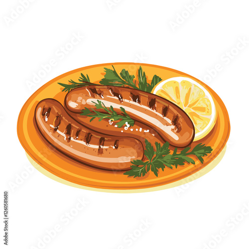 A simple illustration of two grilled sausages 